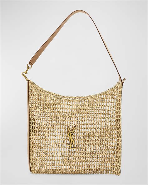 Oxalis YSL Monogram Shoulder Bag in Raffia with Bronze Hardware